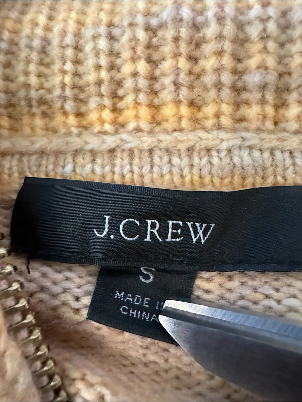 J.Crew Cashmere Merino Space Dyed Half Zip Gold Stripe Sweater Sz S NWOT